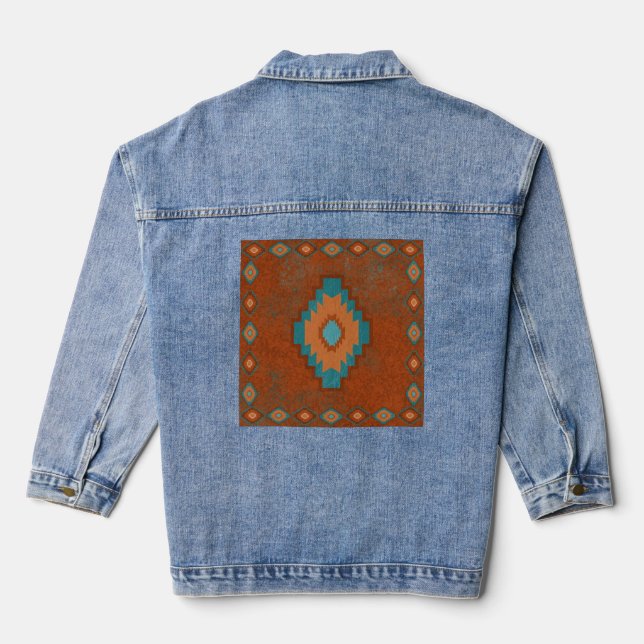 Southwest Canyons Geometric Diamond Design Denim Jacket (Back)