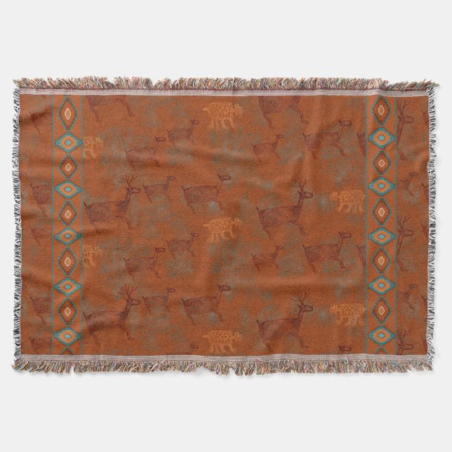 Southwest Canyons Petroglyphs Throw Blanket (Front)
