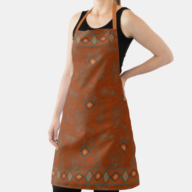 Southwest Canyons Turquoise Geometric Pattern Apron (Insitu)