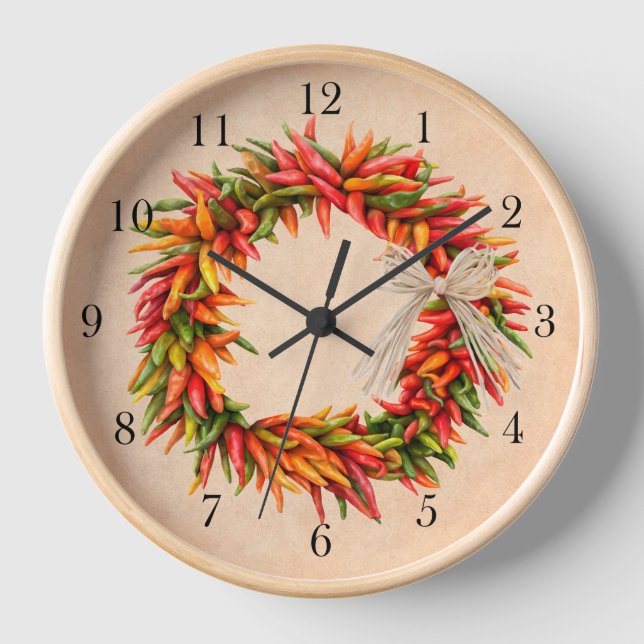Southwest Chile Ristra Vintage Numbers Frame Clock (Front)