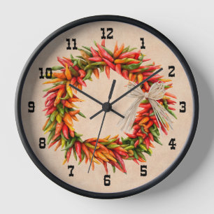 Southwest Chile Ristra Western Numbers Wood Framed Clock