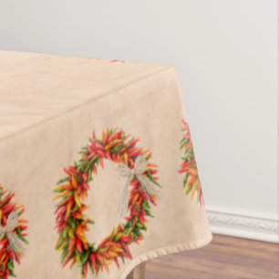 Southwest Chile Ristra Wreath Border on Adobe Wall Tablecloth
