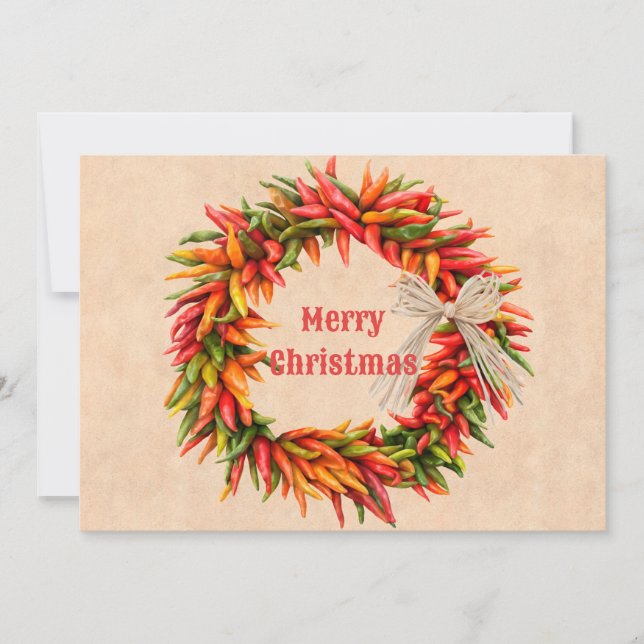 Southwest Chile Ristra Wreath Flat Christmas Card (Front)