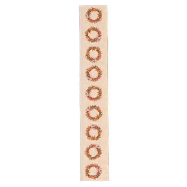Southwest Chile Ristra Wreath on Adobe Wall Long Table Runner (Front)