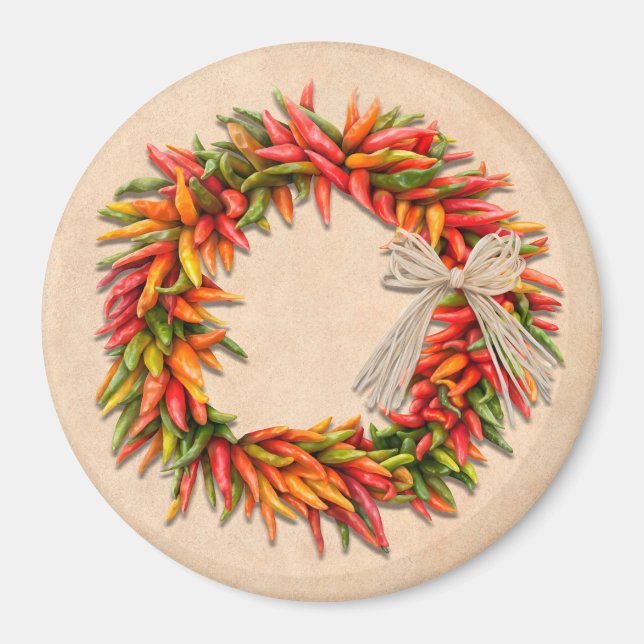 Southwest Chile Ristra Wreath on Adobe Wall Magnet (Front)