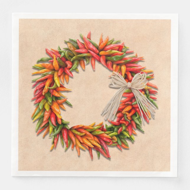 Southwest Chile Ristra Wreath on Adobe Wall Napkin (Front)