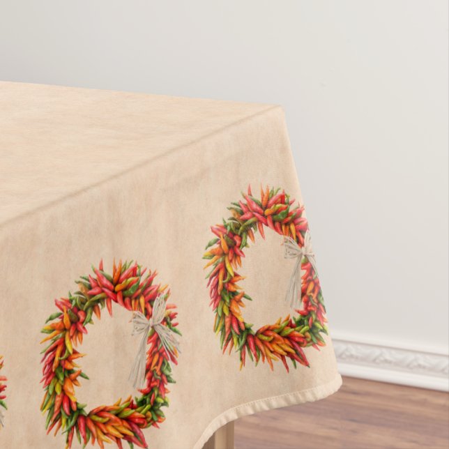 Southwest Chile Ristra Wreath on Adobe Wall Tablecloth (In Situ)