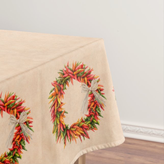 Southwest Chile Ristra Wreath on Adobe Wall Tablecloth (In Situ)