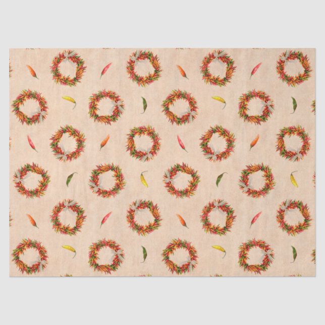 Southwest Chile Ristra Wreath on Adobe Wall Tissue Paper (Front)