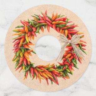 Southwest Chile Ristra Wreath on Adobe Wall Wine Glass Tag