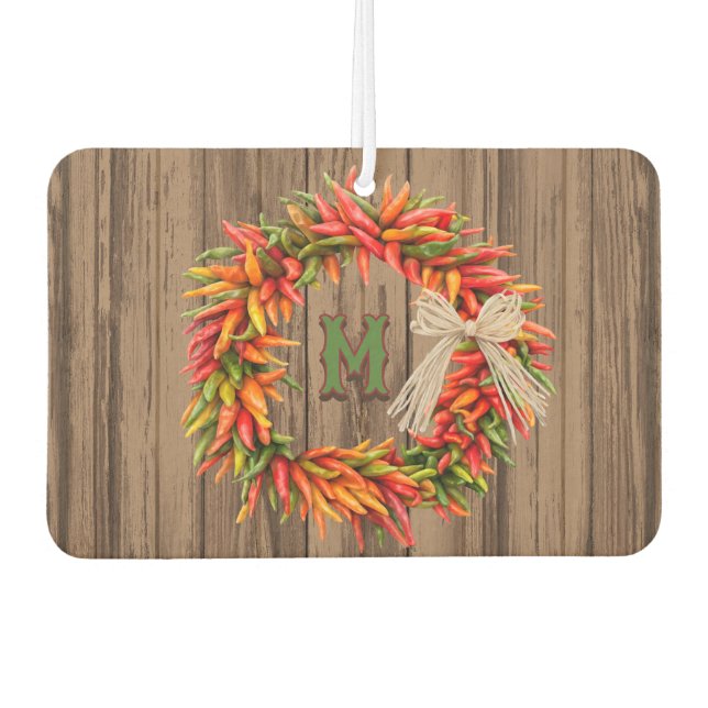 Southwest Chile Ristra Wreath Personalized Initial Air Freshener (Front)