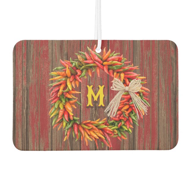 Southwest Chile Ristra Wreath Personalized Initial Air Freshener (Front)