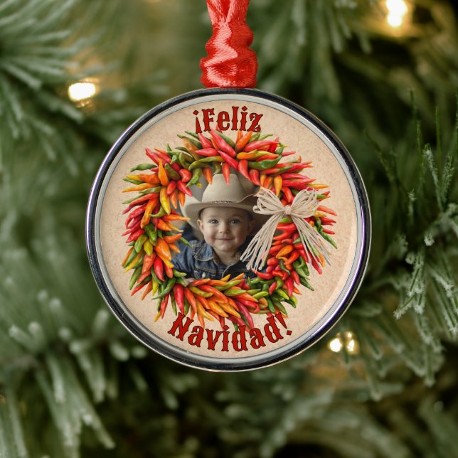 Southwest Chile Ristra Wreath Personalized Metal Ornament (Tree)