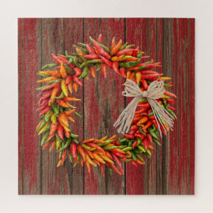 Southwest Chile Ristra Wreath Weathered Red Wood Jigsaw Puzzle
