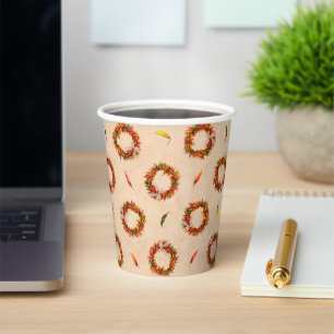 Southwest Chile Ristra Wreaths All Over Pattern Paper Cups