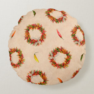 Southwest Chile Ristra Wreaths All Over Pattern Round Pillow