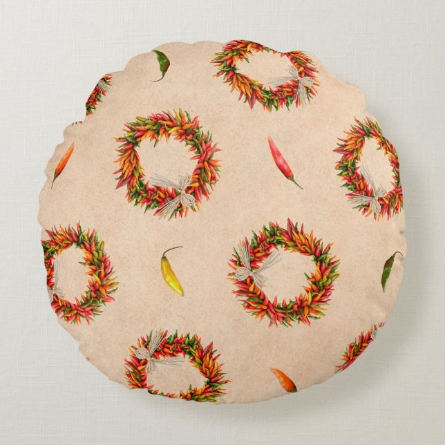 Southwest Chile Ristra Wreaths All Over Pattern Round Pillow (Front)