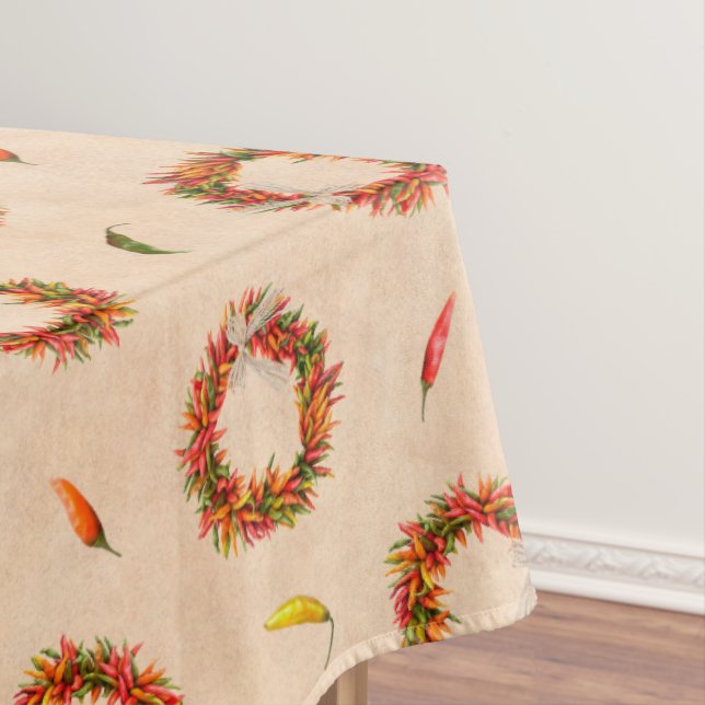 Southwest Chile Ristra Wreaths All Over Pattern Tablecloth (In Situ)