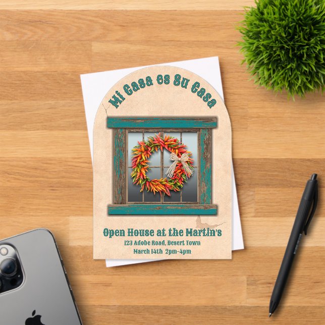 Southwest Chile Wreath Blue Window Personalized Acrylic Invitations (Insitu (Invitation Card))