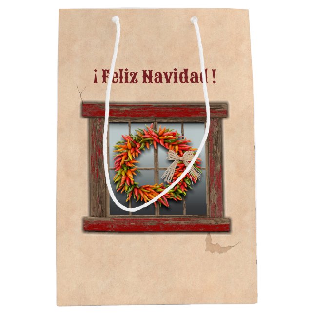Southwest Chile Wreath Holiday Christmas Medium Gift Bag (Front)
