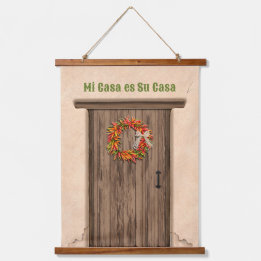 Southwest Chile Wreath on Rustic Wood Door Hanging Tapestry