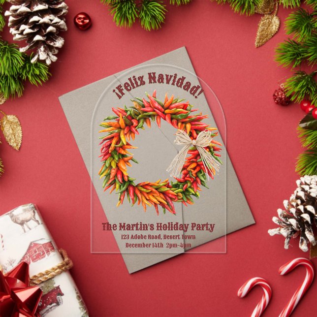 Southwest Chile Wreath Personalized Transparent Acrylic Invitations (Insitu (Holiday))