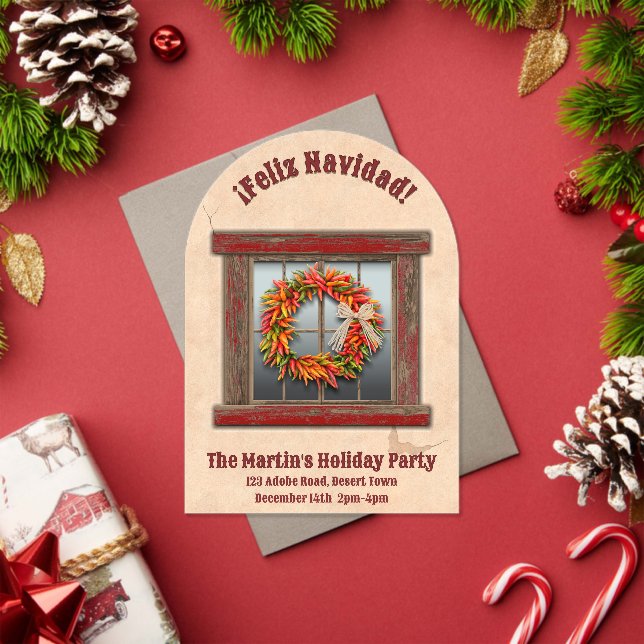 Southwest Chile Wreath Red Window Personalized Acrylic Invitations (Insitu (Holiday))