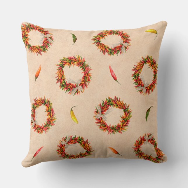 Southwest Chile Wreaths All Over Pattern Throw Pillow (Back)