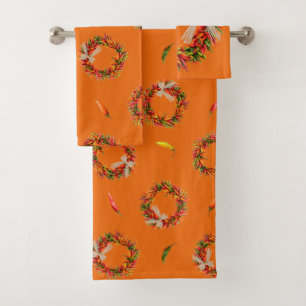 Southwest Chile Wreaths and Peppers Customizeable  Bath Towel Set