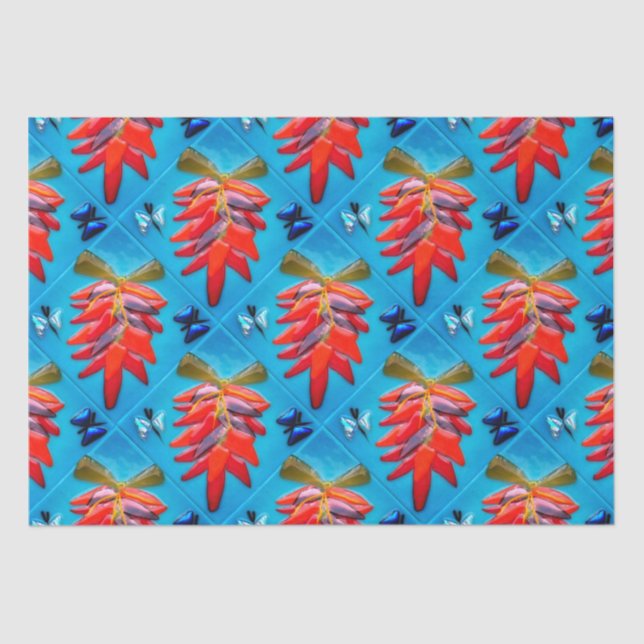 Southwest Chili Pepper Turquoise Red Glass Pattern Tissue Paper (Front)