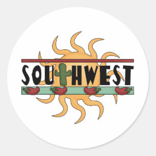 Southwest - Chili Peppers & Sun Classic Round Sticker