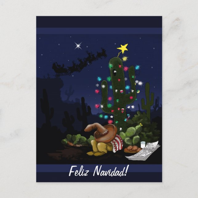 Southwest Christmas cactus cartoon Holiday Postcard (Front)