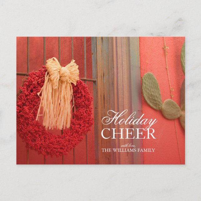 Southwest Christmas - Chili Ristra Red Wreath Holiday Postcard (Front)