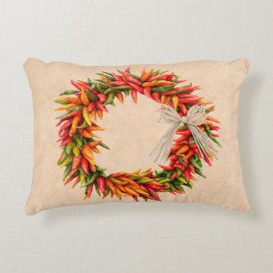 Southwest Colorful Chile Pepper Ristra Wreath Accent Pillow