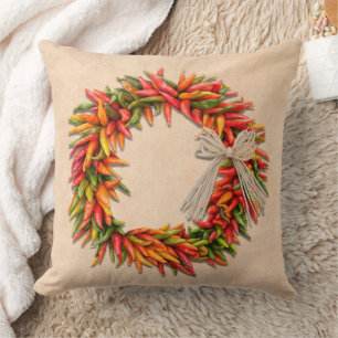 Southwest Colorful Chile Pepper Ristra Wreath Throw Pillow