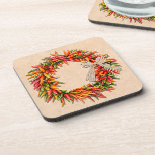 Southwest Colorful Festive Chile Ristra Wreath  Coaster