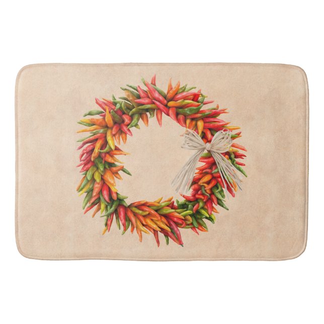 Southwest Colorful Rustic Chile Ristra Wreath  Bath Mat (Front)