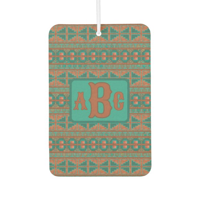  Southwest Copper Teal Geometric Design Monogram Air Freshener (Front)
