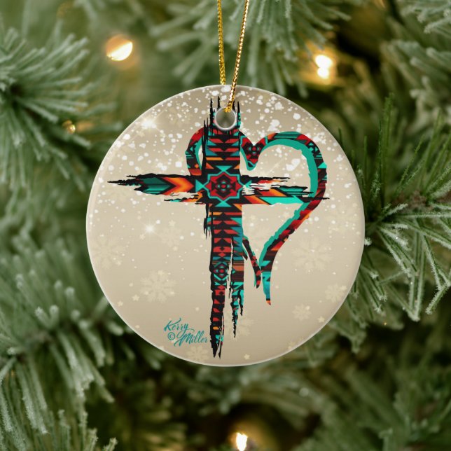 Southwest Cross And Heart Christmas Ornament (Tree)