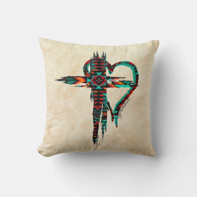 Southwest Cross And Heart Throw Pillow (Front)