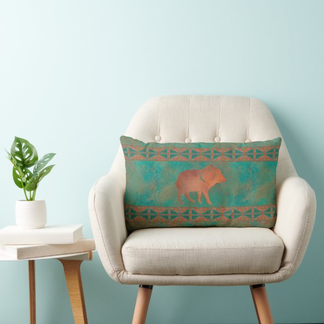 Southwest Cute Baby Javelina Copper Teal  Lumbar Pillow (Chair)