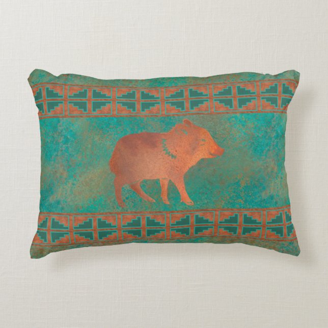 Southwest Cute Javelina Baby Copper Teal  Accent Pillow (Front)