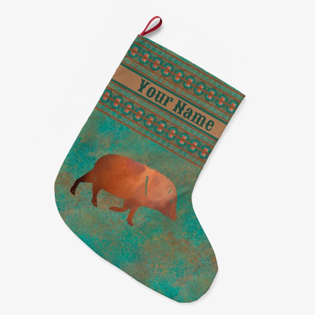 Southwest Cute Javelina Daddy Personalized Large Christmas Stocking (Front (Hanging))
