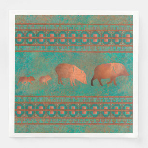Southwest Cute Javelina Family Copper Teal Napkin