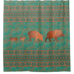 Southwest Cute Javelina Family Copper Teal Pattern