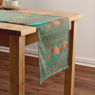 Southwest Cute Javelina Family Copper Teal Short Table Runner