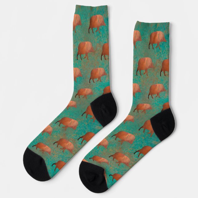 Southwest Cute Javelina Pattern Copper Teal Colour Socks (Left)