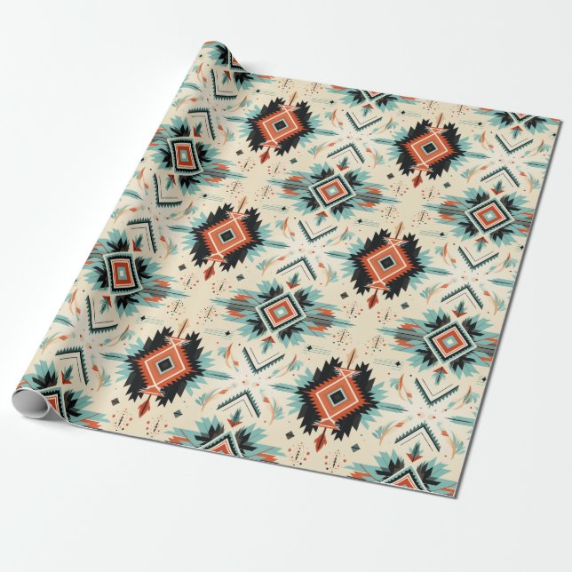 Southwest Desert Blue Adobo Terracotta Pattern Wrapping Paper (Unrolled)