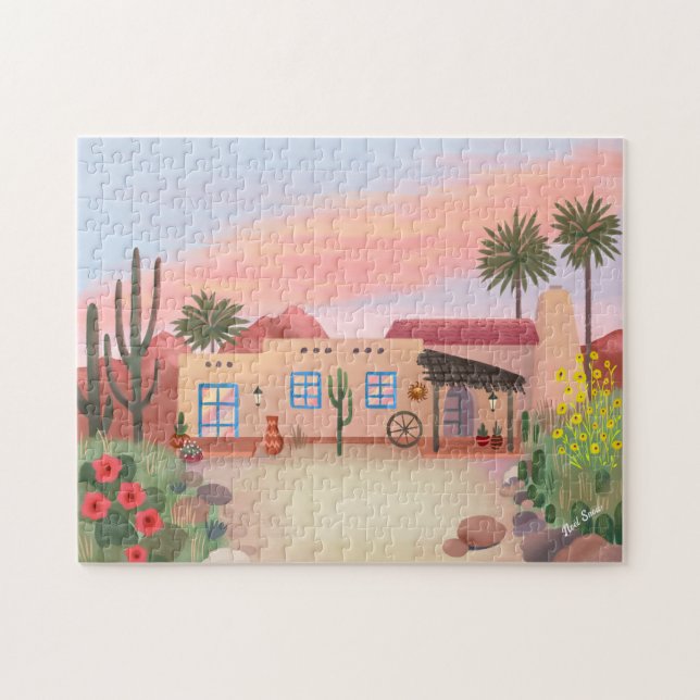 Southwest Desert Cactus Adobe House Jigsaw Puzzle (Horizontal)