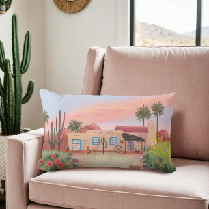 Southwest Desert Cactus Adobe House Peach   Lumbar Pillow